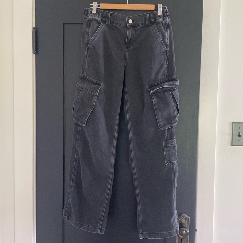 Ladies H&M Black Denim Cargo Trouser Pants Sz 6